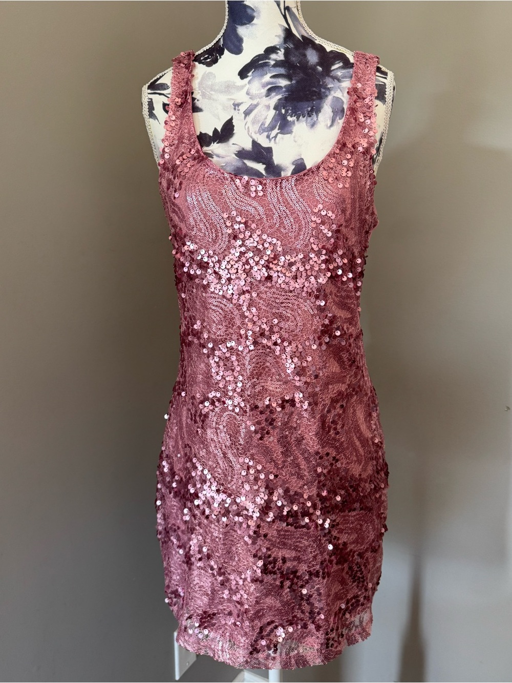 Virtuality Sequin Dress With Scoop Neckline Rose Pink Sequin Mini Dress